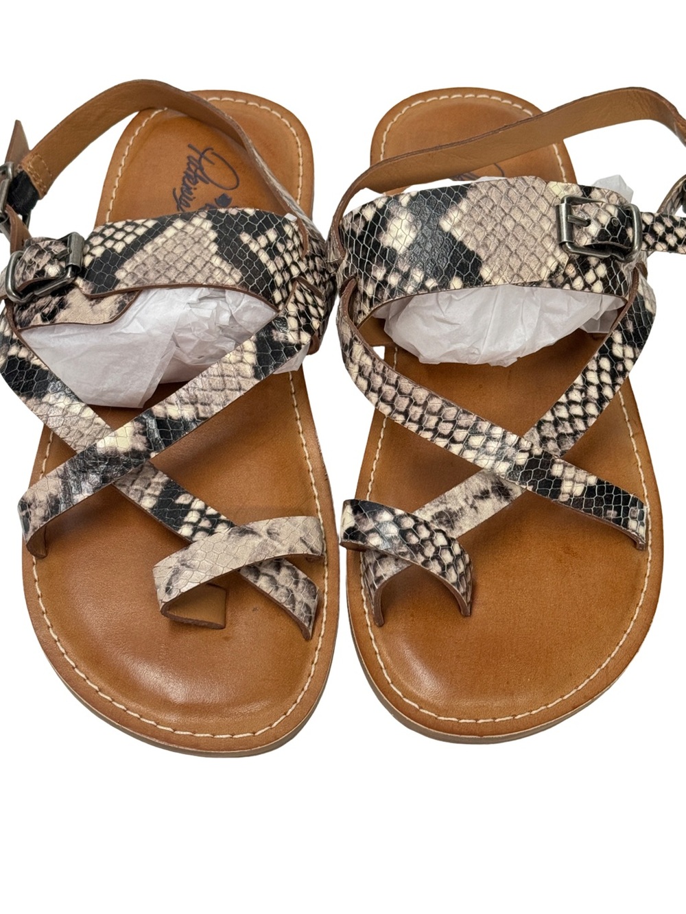 New Patricia Nash Fidella Leather Toe-Ring Sandals – Snake Print Size 8 - Picture 2 of 8